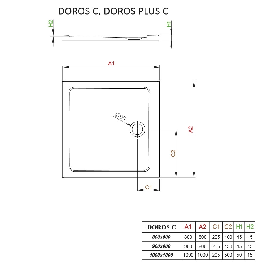 Brodzik kwadratowy Doros Plus C schemat