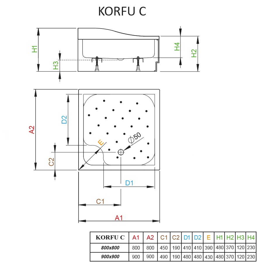 Brodzik kwadratowy Korfu C schemat