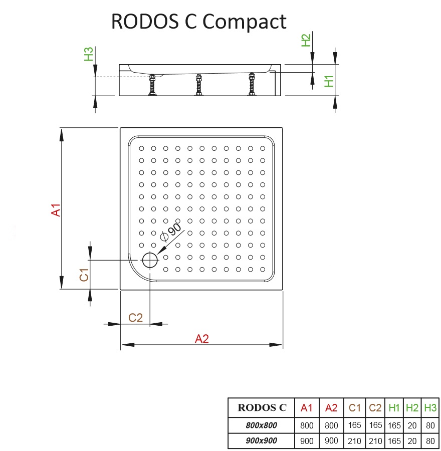 Brodzik kwadratowy Rodos C Compact schemat