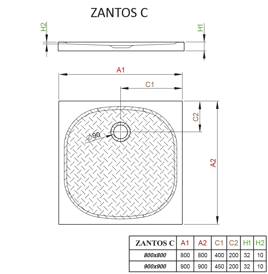Brodzik kwadratowy ZantosC schemat