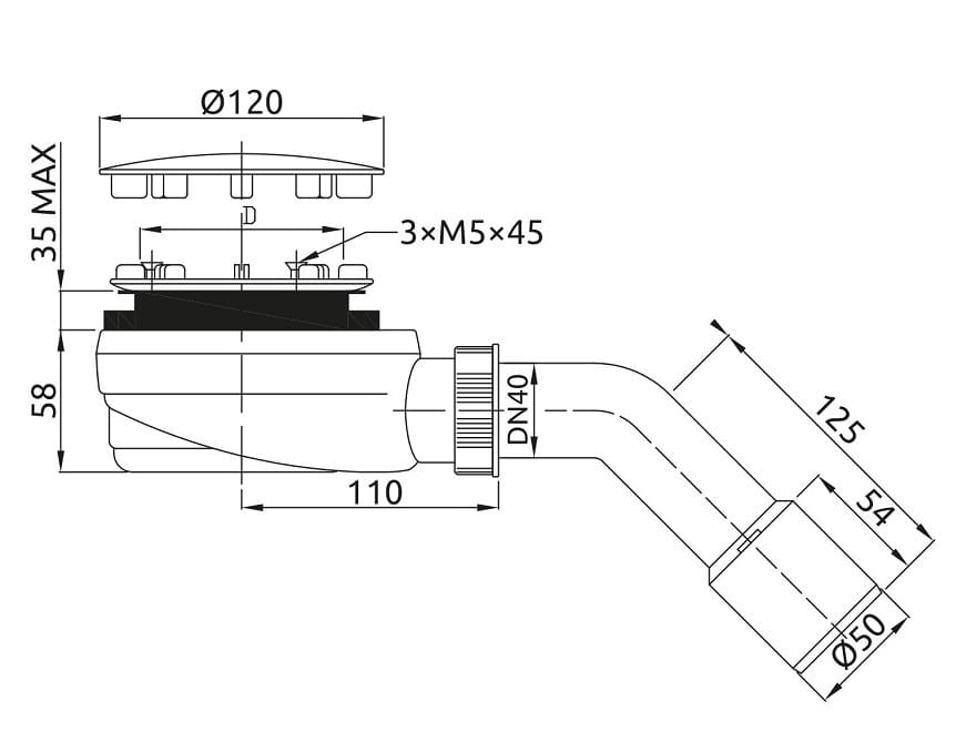 Bardzo niski syfon R580B pokrywa w kolorze czarnym