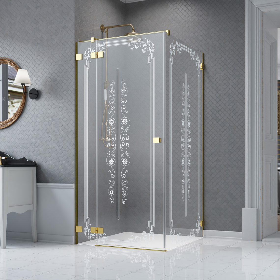 Nadruk Retro White w kabinach Radaway