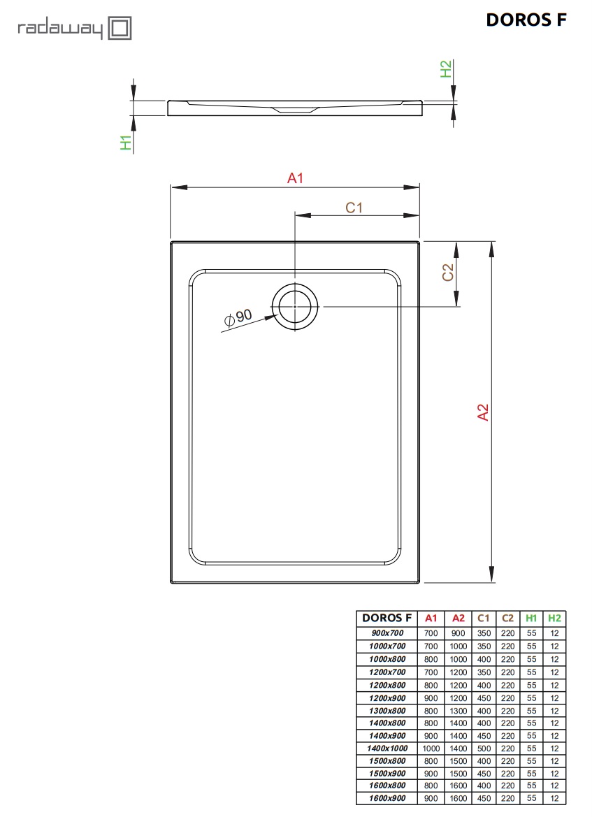 Brodzik kwadratowy Doros F schemat