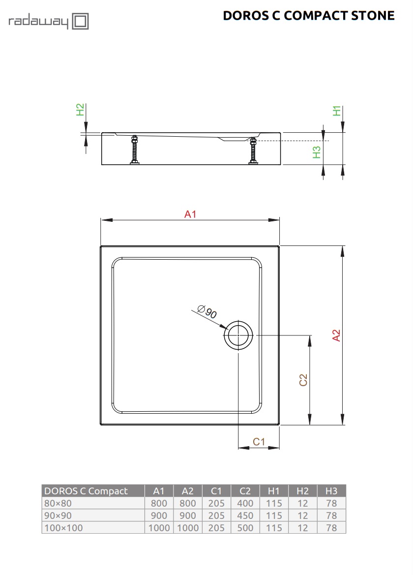 Brodzik kwadratowy Doros C Compact schemat