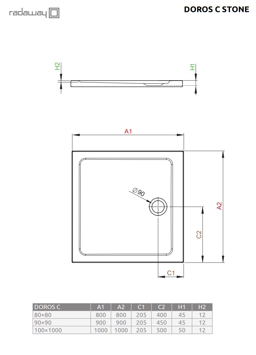 Brodzik kwadratowy Doros C schemat