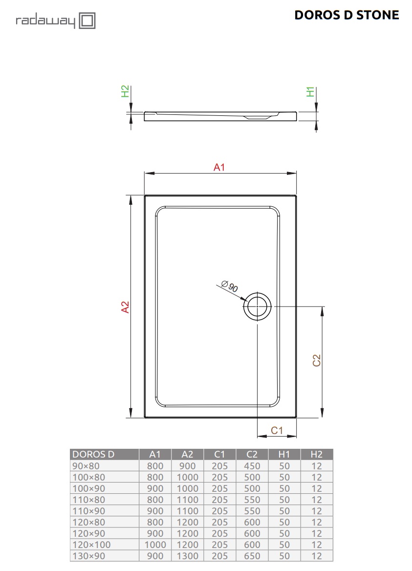 Brodzik kwadratowy Doros D schemat