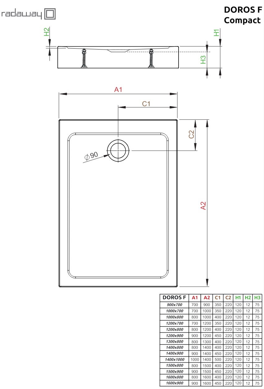 Brodzik kwadratowy Doros F schemat