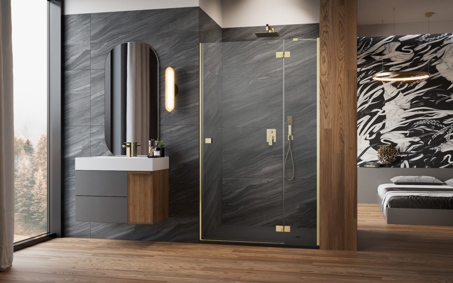 Drzwi wnękowe do kabiny Essenza dwj 80 cm złoty szczotkowany