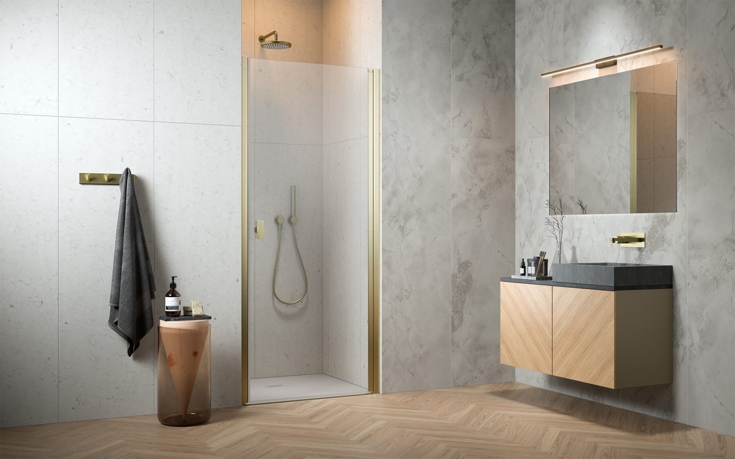 Drzwi prawe do wnęki Nes DWJ I złoty szczotkowany