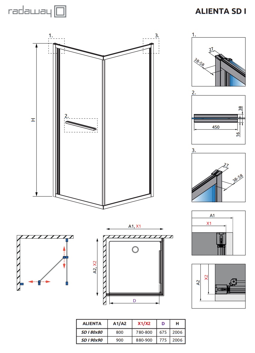 Schemat kabiny Radaway Alienta SD I 80x80 Chrom