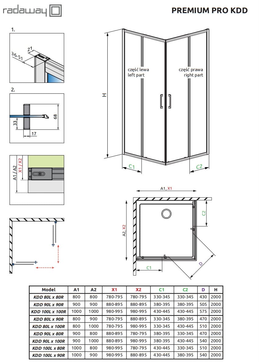 Kabina prysznicowa Premium PRO KDD schemat