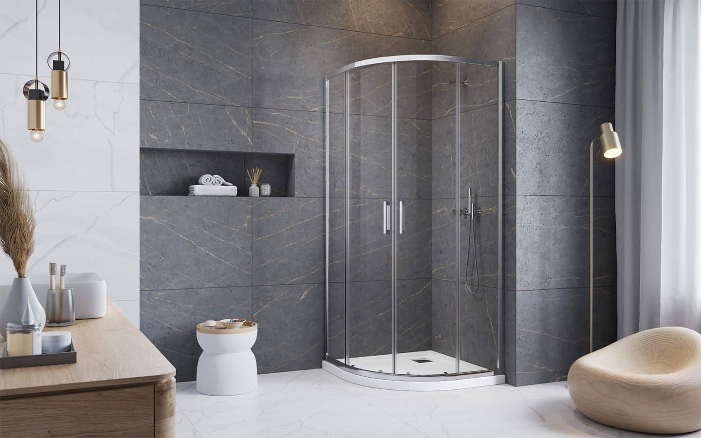 Półokrągła kabina prysznicowa z serii Premium Pro PDD w kolorze chromowym